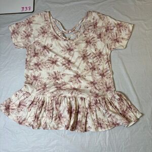 Lucky Brand Womens XS Mauve Palm Tree Peplum‎ Blouse Top Strappy Back  NEW NWT